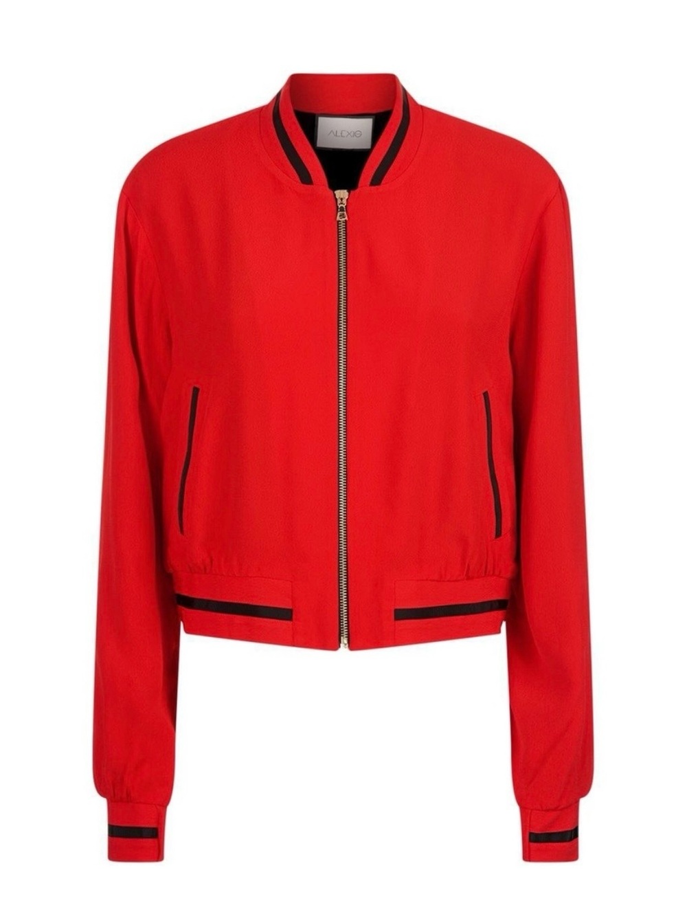 Alexis Bright Red Bomber Jacket with Black Trim